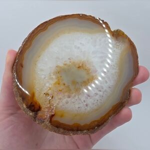 Agate Crystal Geode Rock Slab Slice - Decor / Drink Coaster - Brown & White, 4"